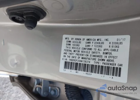 2017 Honda Accord Lx z USA, uszkodzony, nr VIN 1HGCR2F30HA139374